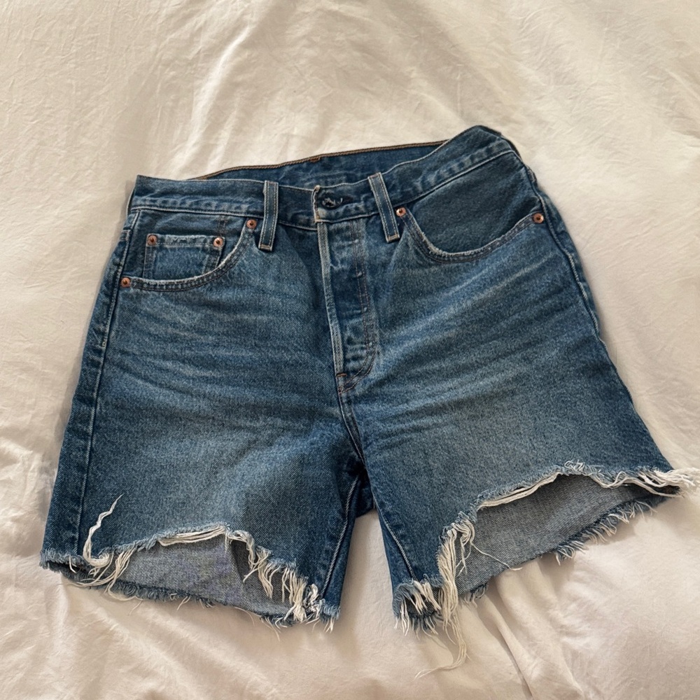 Levi's Blue Frayed Jean Shorts